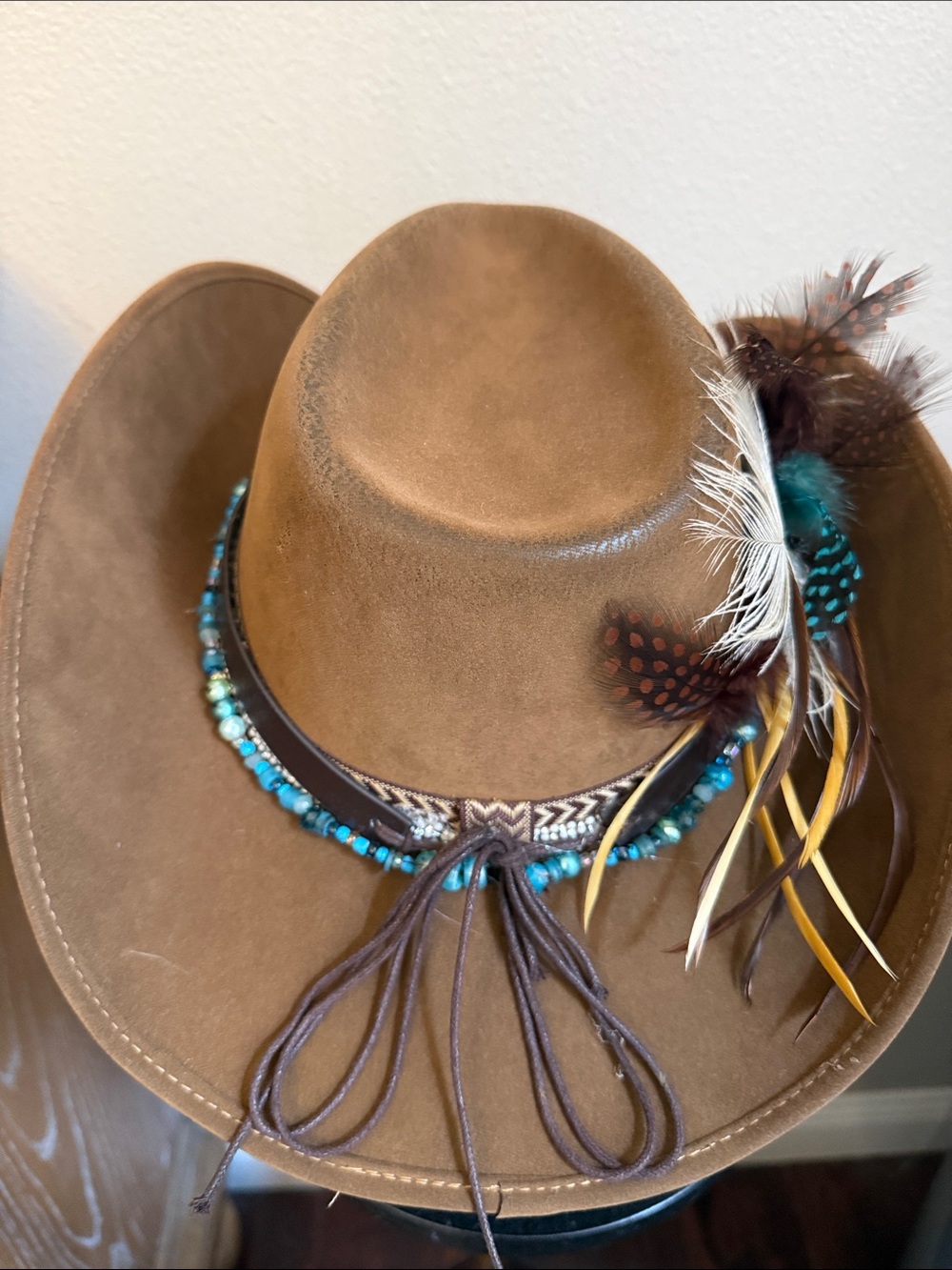 Handmade with love not perfection Western Cowboy Hat with Turquoise Bead M/L - Picture 7 of 8